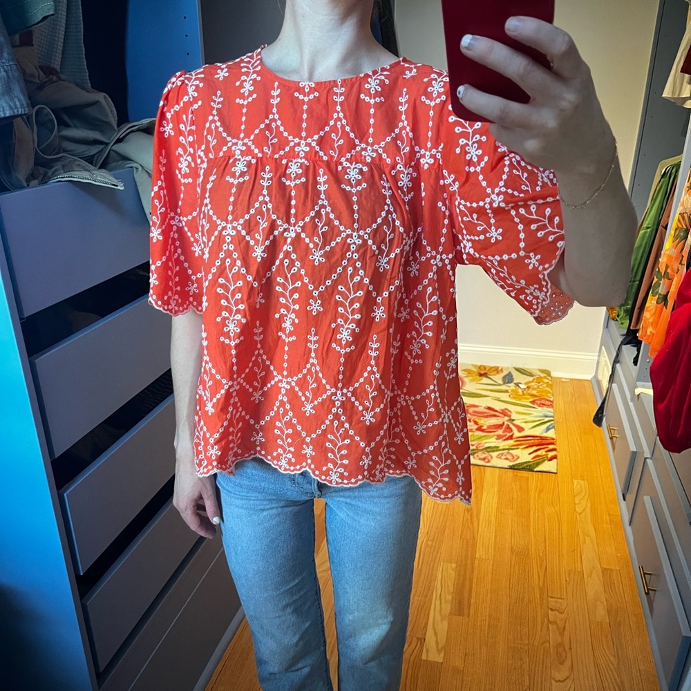 Bright orange Zara embroidered top size small